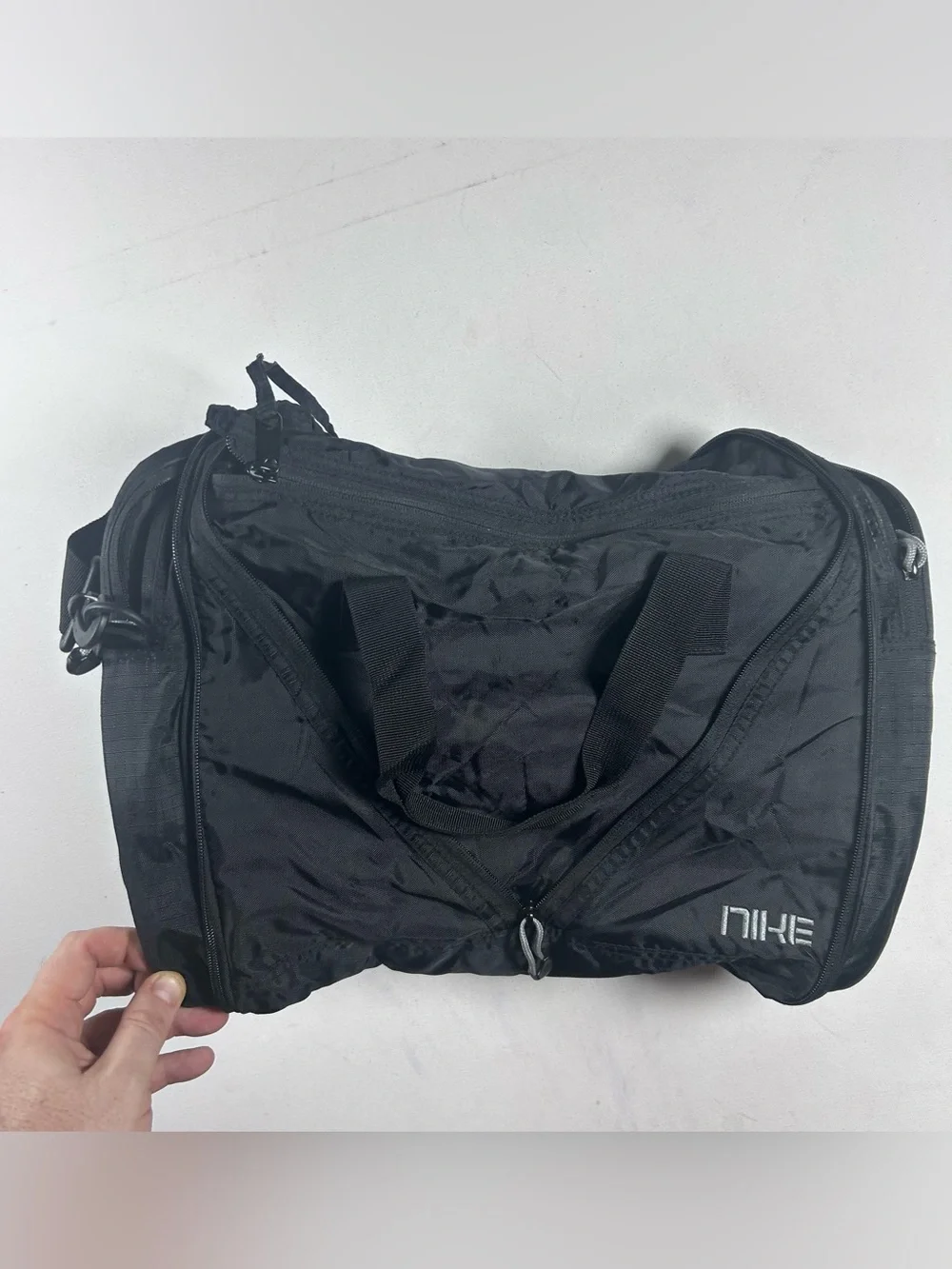 Nike Black Small Zipper Packable Utility Duffle Gym Bag Rare Bag 100% Nylon